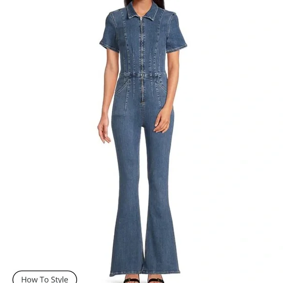 Free People Jayde point collar short sleeve flared leg flight suit sz S - Picture 3 of 10